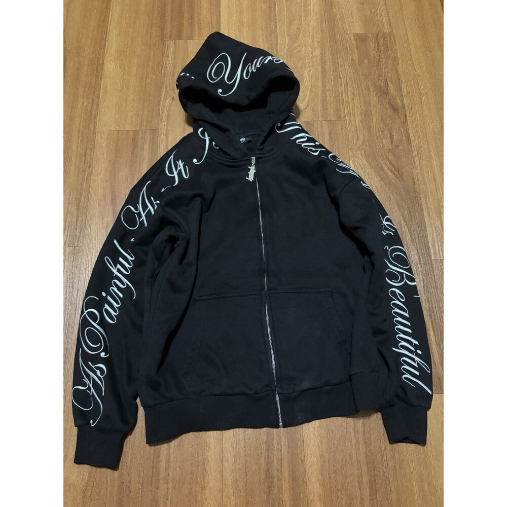 Yours Truly Phora Love Yourself Black Zip Up Hoodie Life Is Beautiful Sz S EUC